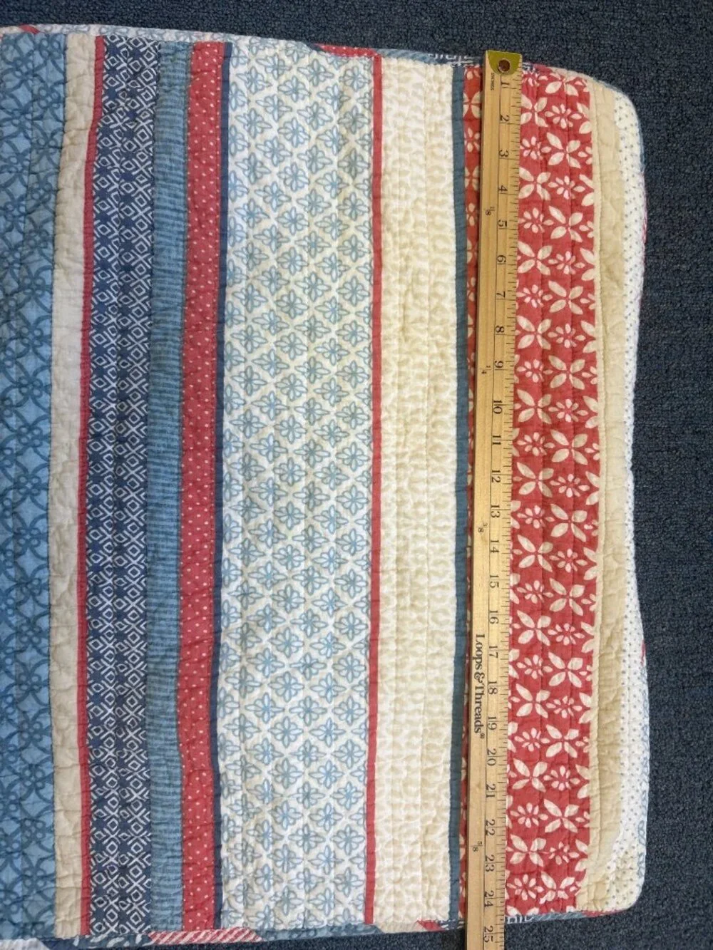 Max Studio Home Full/Double Quilt Red White Blue Striped Patchwork Pillow Shams
